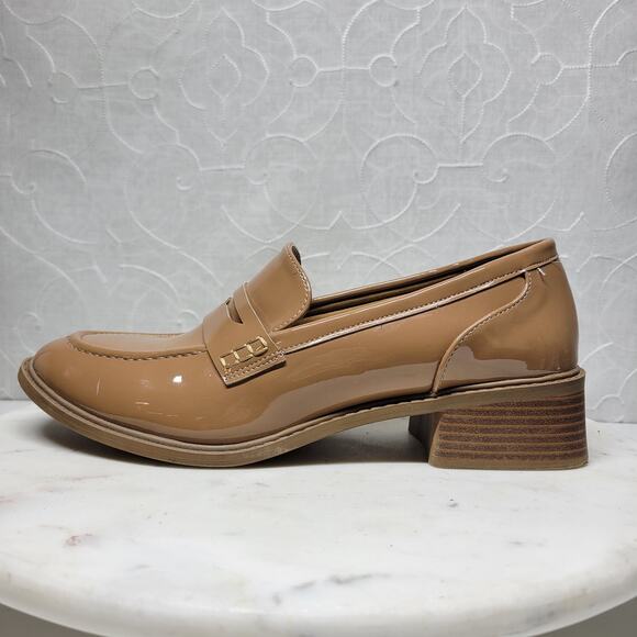 Jones New‎ York Cabeela Loafers Womens 10 Tan Faux Patent Leather Chunky Heels - Picture 9 of 16